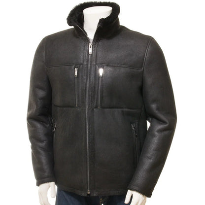 MEN BLACK SHEEPSKIN BIKER JACKET FABIUS