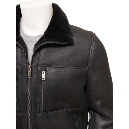 MEN BLACK SHEEPSKIN BIKER JACKET FABIUS