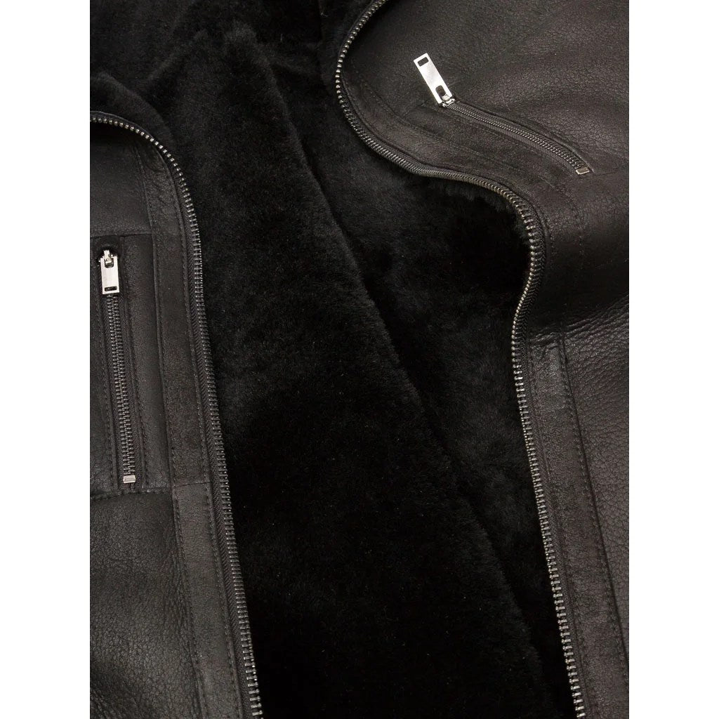 MEN BLACK SHEEPSKIN BIKER JACKET FABIUS