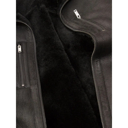 MEN BLACK SHEEPSKIN BIKER JACKET FABIUS