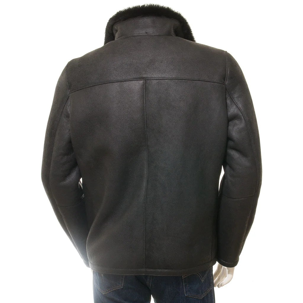 MEN BLACK SHEEPSKIN BIKER JACKET FABIUS